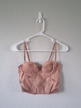BDG Ava Lace & Satin Wine Corset Crop Cami Top / Bralette